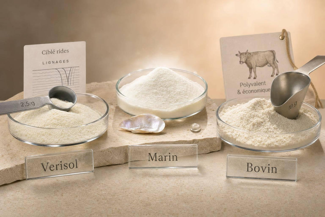 Verisol, marin, bovin : comparatif pour peau - Purvival
