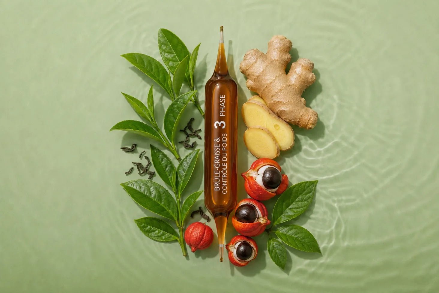 Ampoule Intégrale Détox Phase 3 brûle-graisse entourée des plantes