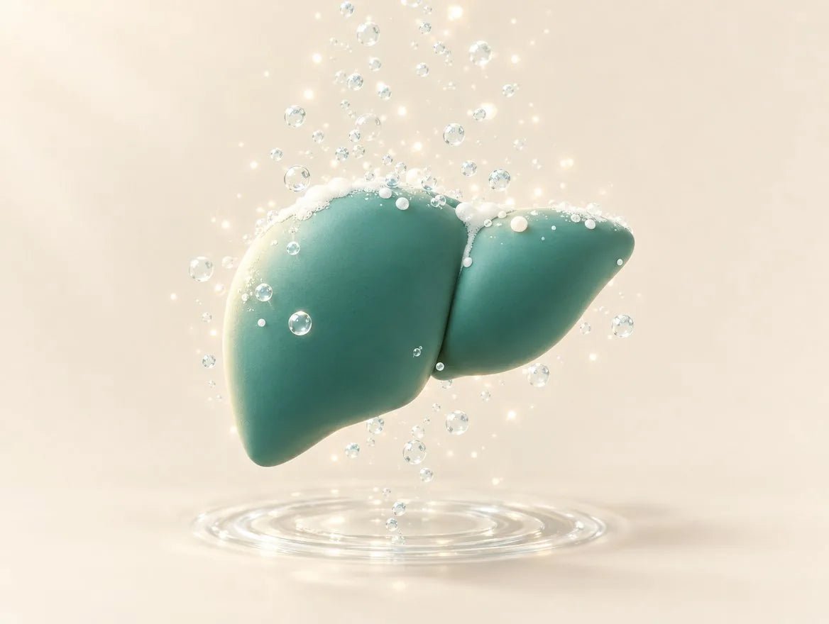 Illustration : un foie stylisé entouré de bulles d’eau, nettoyé