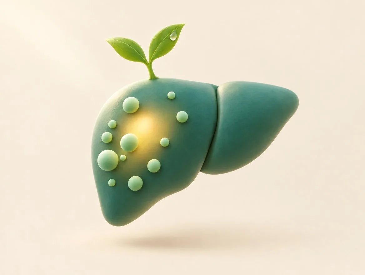 Illustration : un foie stylisé qui s’illumine et fait pousser une jeune feuille, régénéré